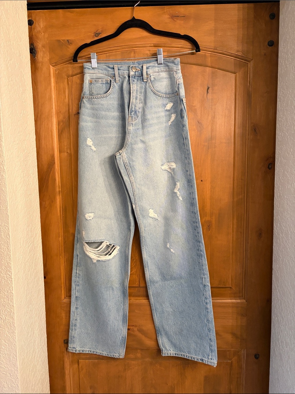Only Light Wash Blue Straight Leg Distressed Jeans